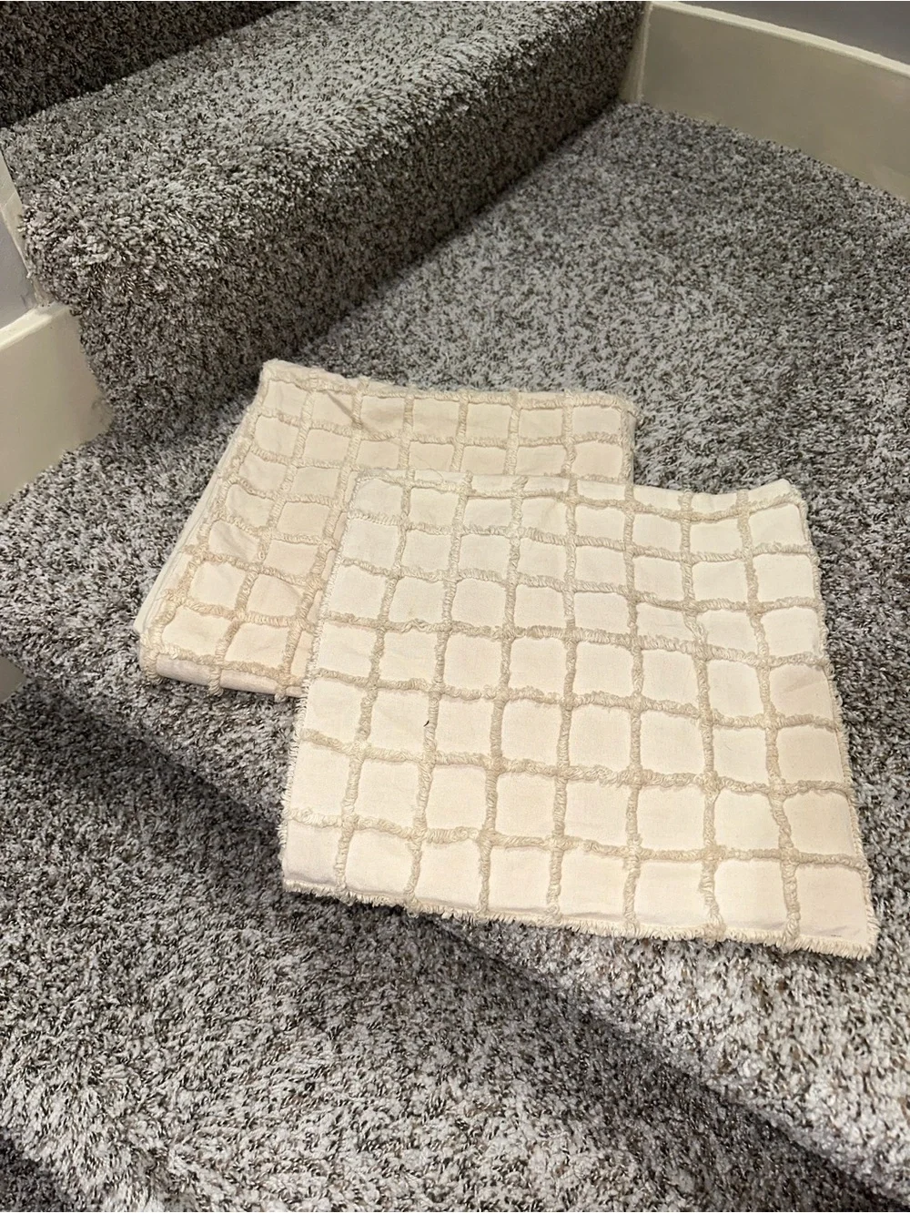 Cream Textured Square-Pattern Euro Sham Pillow Set